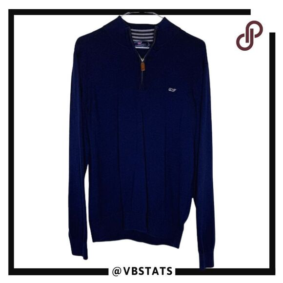 Vineyard Vines Mens Long Sleeve 1/4 Zip Cotton Pullover Sweater Navy Blue Medium - Picture 1 of 5